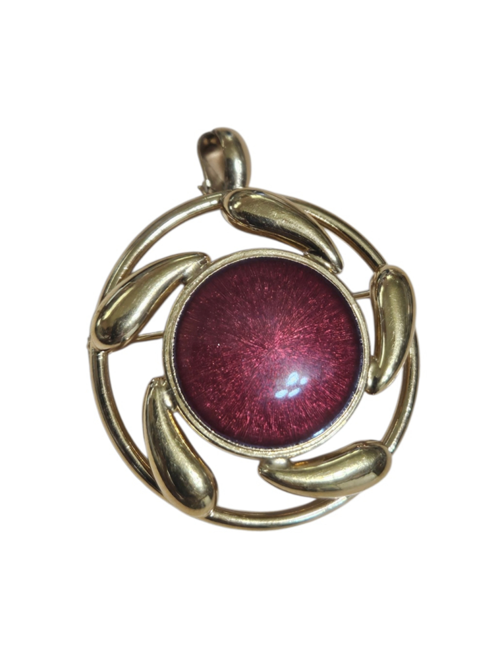 Vintage Avon Red Gold Tone Cabochon Statement Pendant/Brooch 1970s